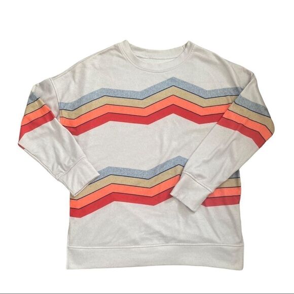 Colorblock Zig Zag Crew Nexk Light Weight Sweatshirt in light Grey Size Large  - Picture 4 of 6